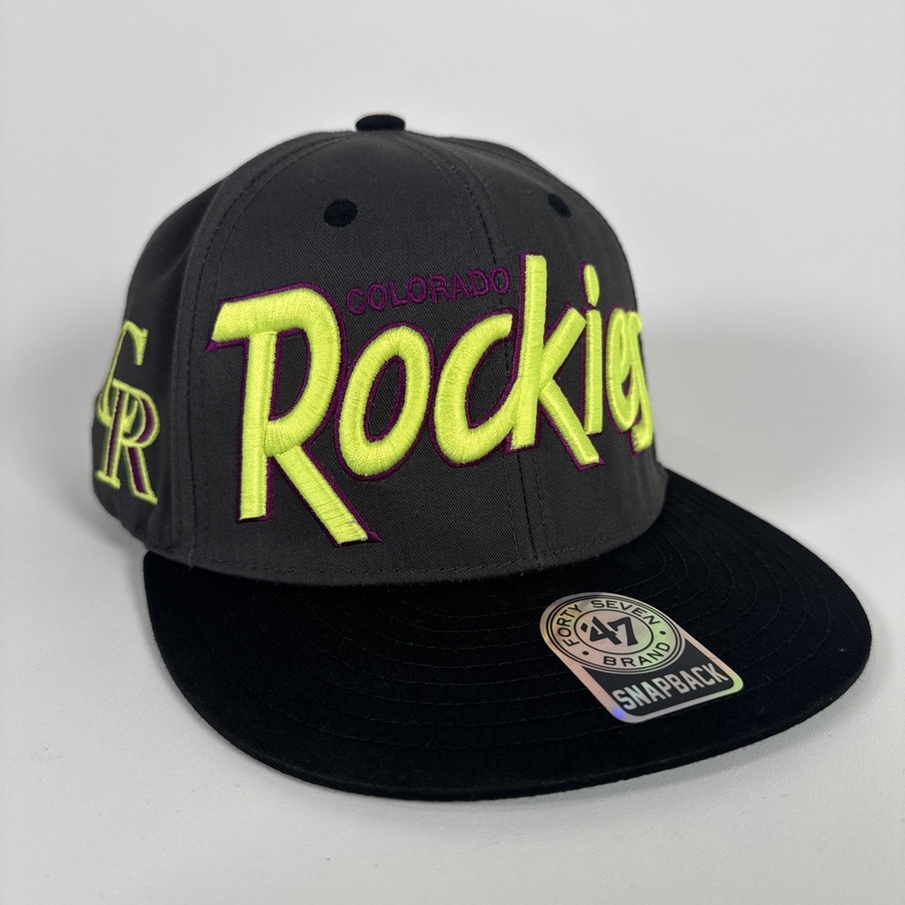 Colorado Rockies Script Snapback Hat '47 MLB Black Gray Purple